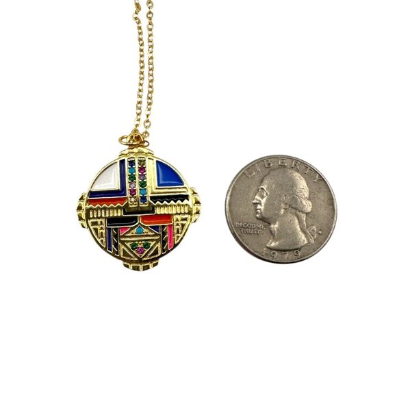 18KT Gold Filled CZ Micro Pave Enamel Medallion Necklace Shield Necklace - Picture 3 of 10